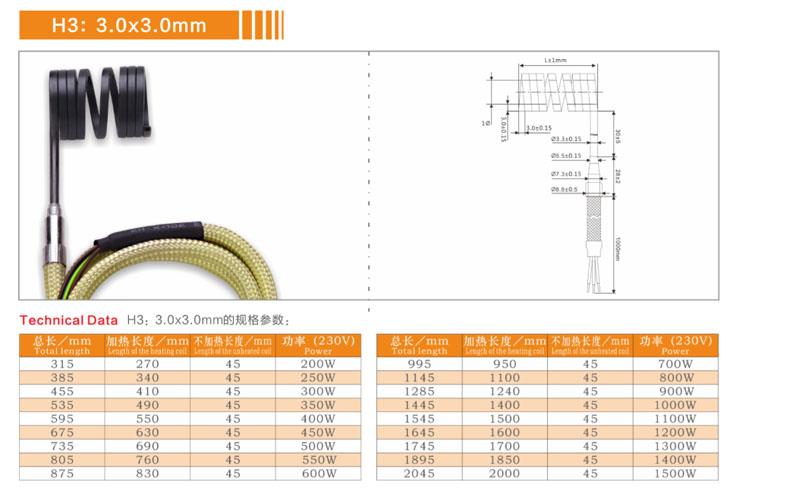 Hot Runner System Nozzle Coil Heater 3.0x3.0mm