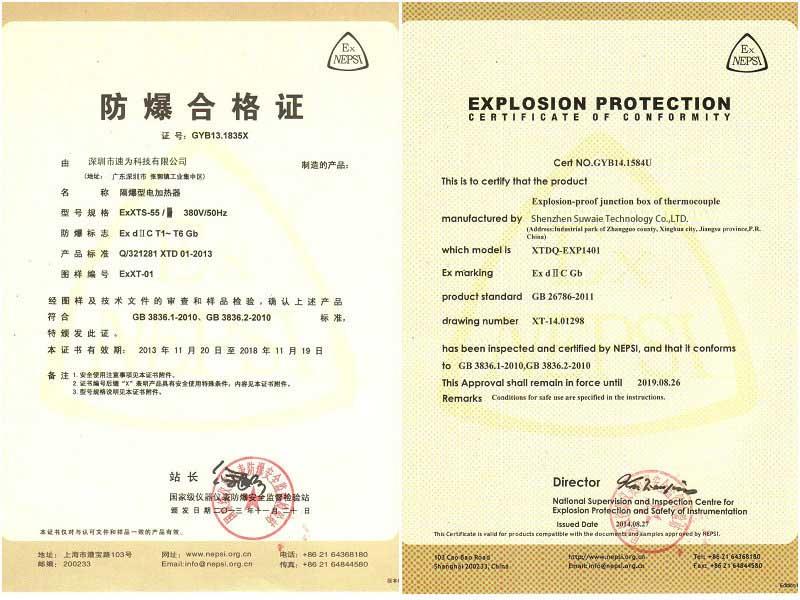 Explosion-proof heater certificate